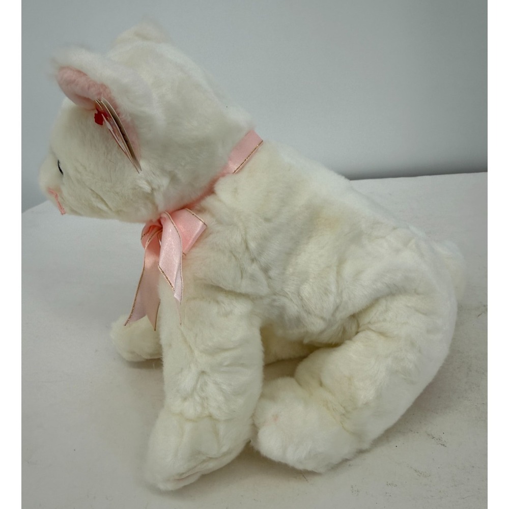 TY Beanie Buddy Flip White Cat Plush 1999 Pink Ribbon Blue Eyes 11" - Picture 2 of 7